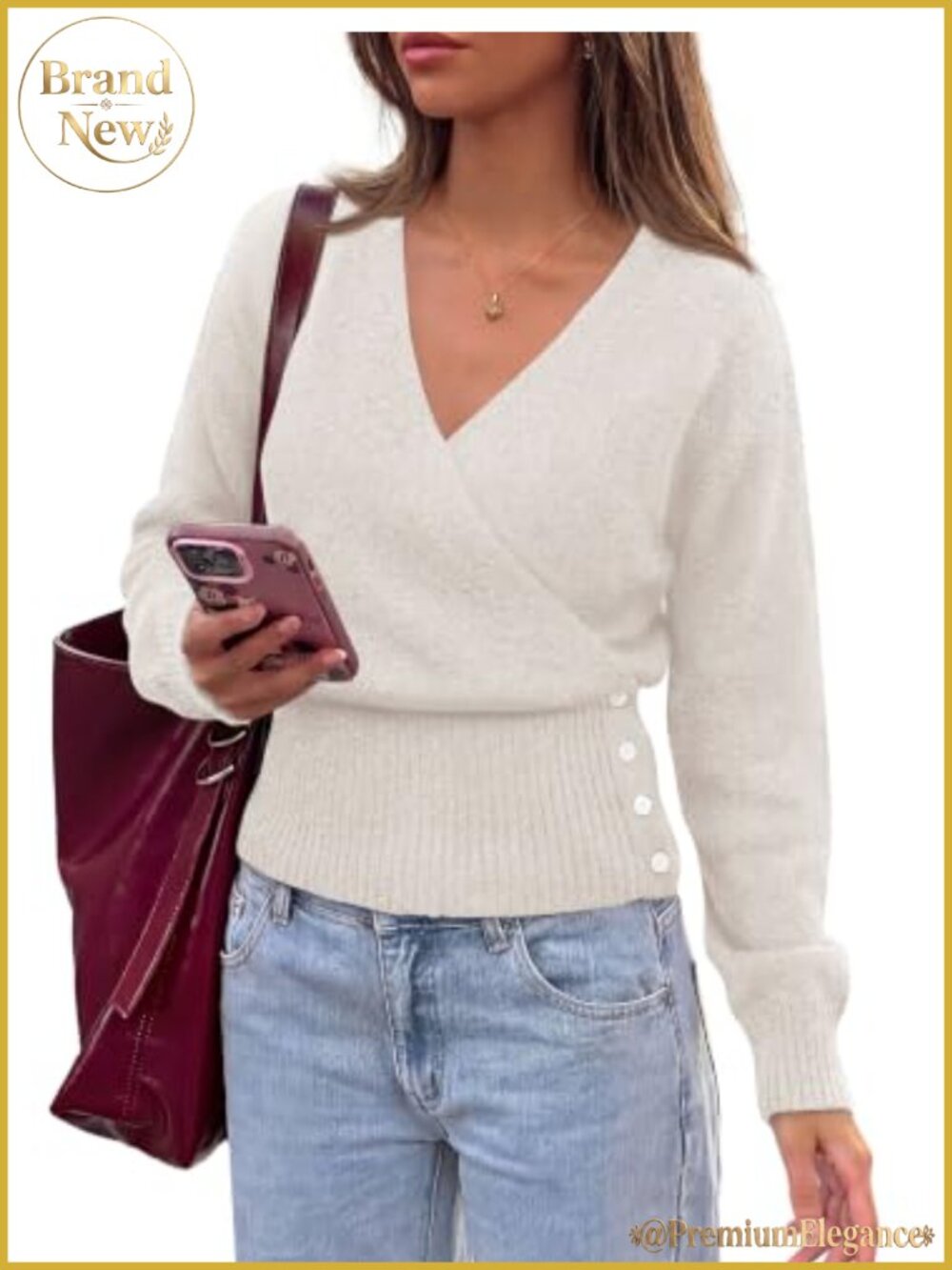 V Neck Wrap Sweater Cropped Long Sleeve Knit Pullover